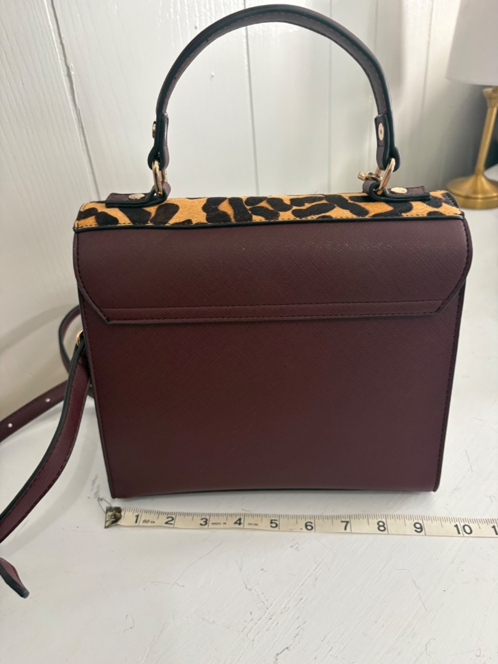 Dune London Leopard Flap Satchel Handbag - Brown & Tan - Picture 6 of 10